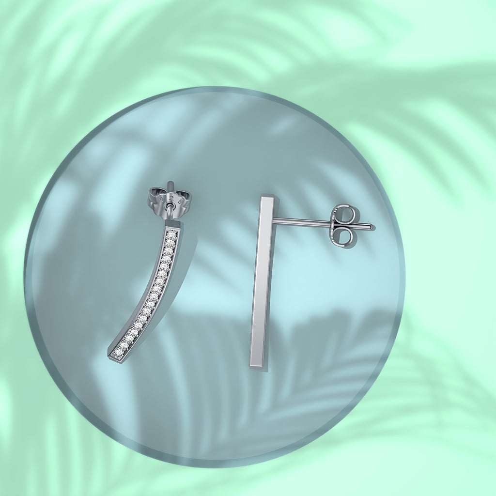 Lab-Diamond Bar Crawler Earrings Cuff Studs for Women in Sterling Silver Curved Bar Climber Earrings with Lab-Diamonds Jewelry Gift for Her