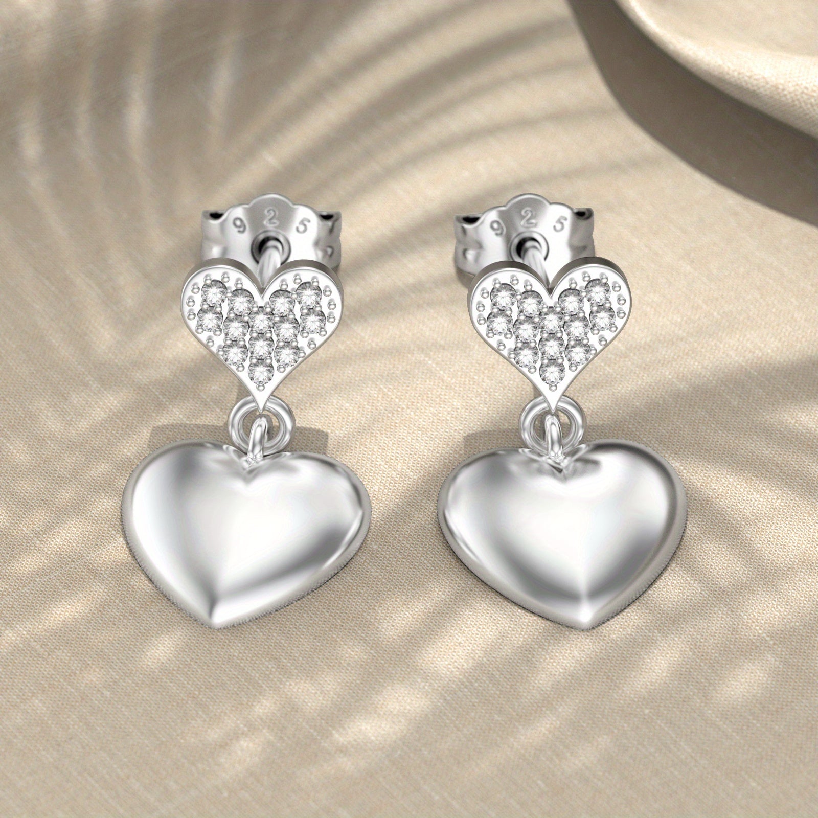 Classic Style 925 Sterling Silvery Heart Dangle Earrings for Women, Synthetic April Birthstone, Lab-created White Gemstone, All-Season Jewelry Gift