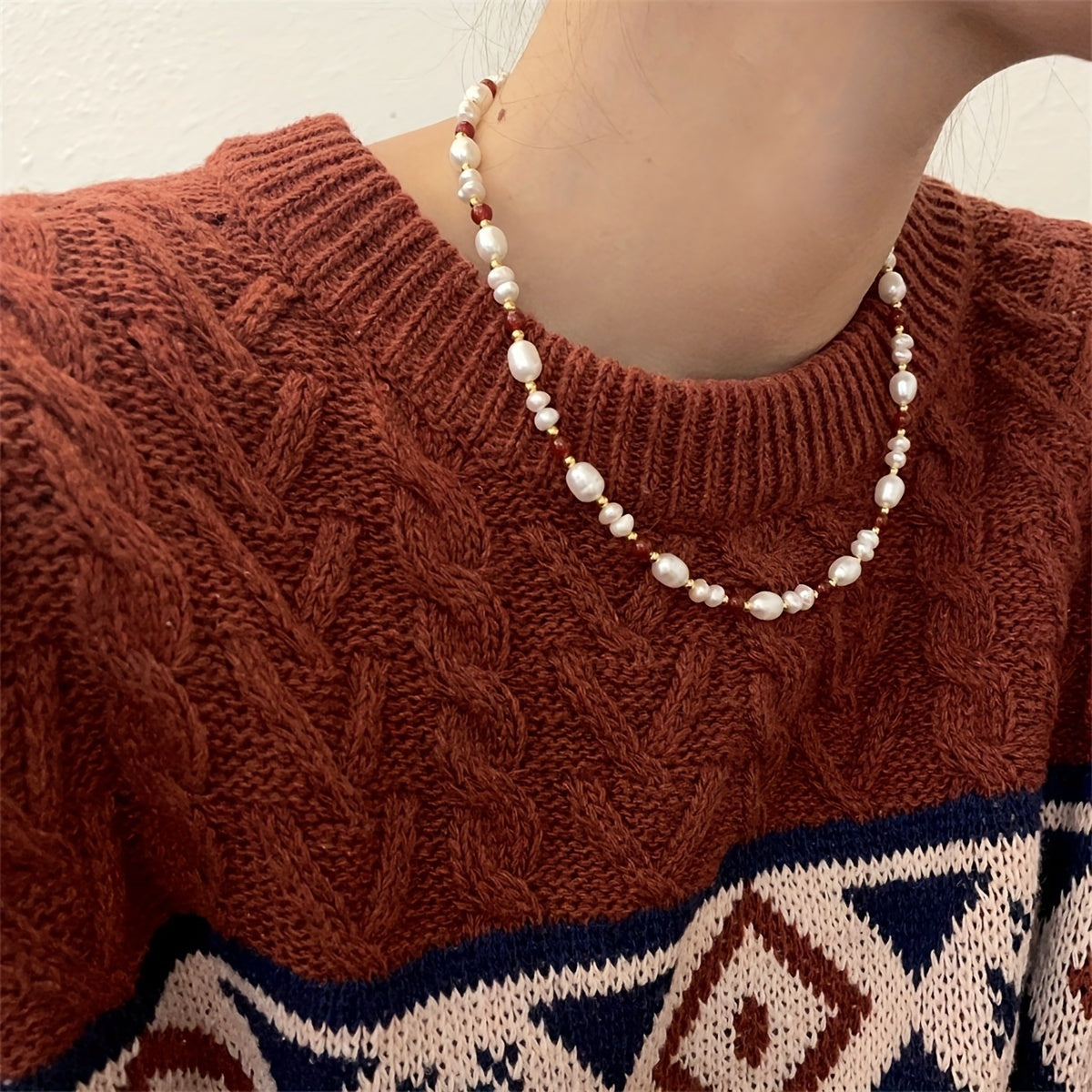 925 Silver Necklace With Natural Freshwater Pearl Beads Necklace Elegant Simple Style Daily Wear Accessories Original Design Fine Jewelry Valentine's Day Gift With Gift Box