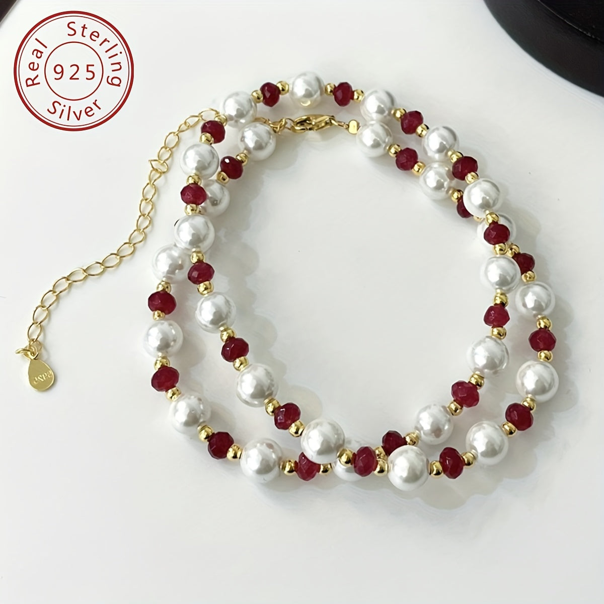 1pc Elegant 925 Silver Natural Stone Beaded Necklace - French Retro Luxury Design, 18K Golden Plated, Perfect for Daily Wear & Gifting, Valentine'S Day, Birthday, Anniversary - Includes Gift Box, Special Occasion Jewelry | French Retro Style | Durab