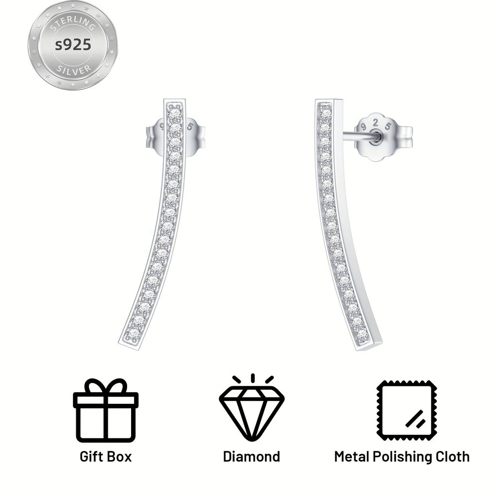 Lab-Diamond Bar Crawler Earrings Cuff Studs for Women in Sterling Silver Curved Bar Climber Earrings with Lab-Diamonds Jewelry Gift for Her