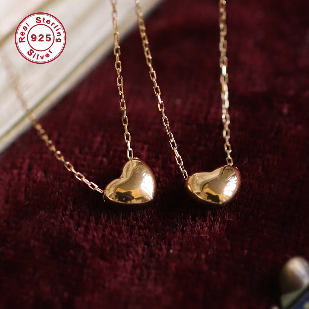 S925 Sterling Silvery Women's Necklace, Minimalist 18K Gold-Plated Heart Pendant, Classic Small Heart Charm Adjustable Collarbone Chain, Ideal Valentine's Day Gift for Girlfriend, Love Token, Wedding Accessory, Elegant Design, Delicate Craftsmanship