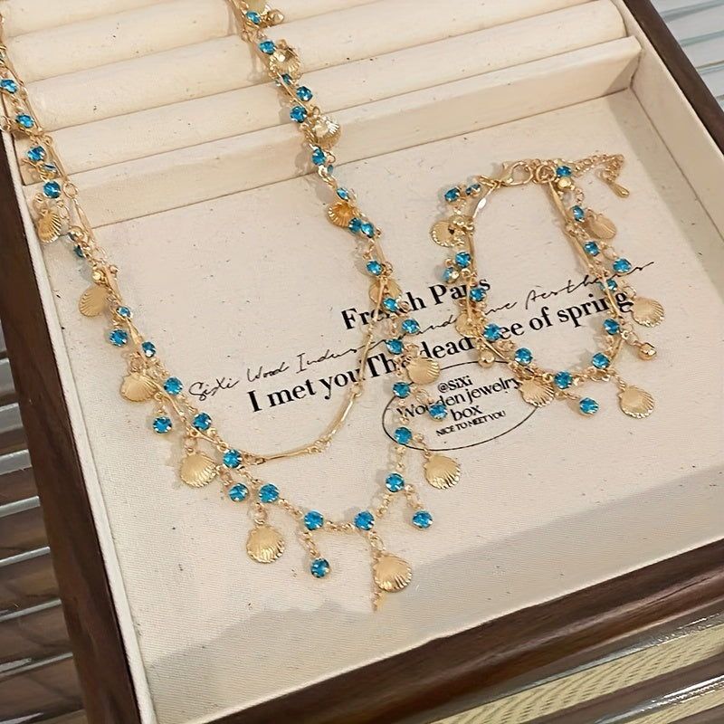 1pc blue Golden shell necklace versatile bracelet niche design sense light luxury jewelry