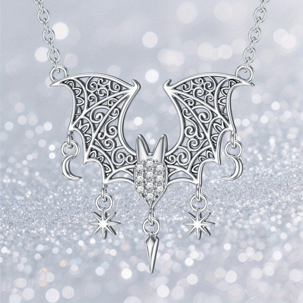 925 Sterling Silver Bat Pendant Necklace for Women - Elegant Animal-Themed Design with Sparkling Rhinestones, Perfect for Daily Wear or Special Occasions, Daily Occasion Jewelry|Elegant Pendant Necklace|Detailed Craftsmanship, Bat Accessories