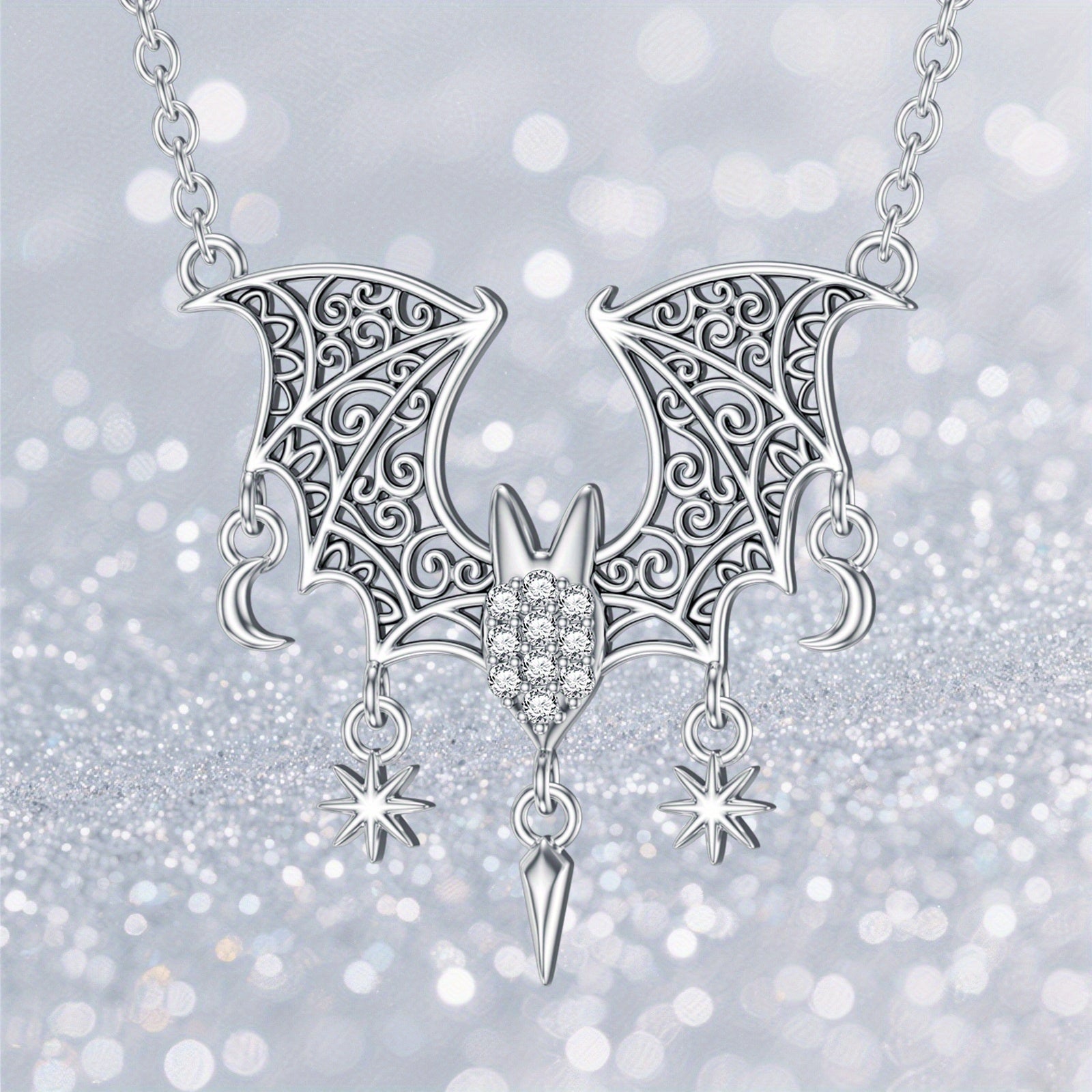 925 Sterling Silver Bat Pendant Necklace for Women - Elegant Animal-Themed Design with Sparkling Rhinestones, Perfect for Daily Wear or Special Occasions, Daily Occasion Jewelry|Elegant Pendant Necklace|Detailed Craftsmanship, Bat Accessories