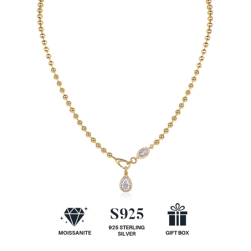 1pc Elegant 925 Sterling Silvery Moissanite Pendant Necklace, Unisex Clavicle Chain, Ideal for Engagement, Wedding, Valentine'S Day, Anniversary, Birthday Gift