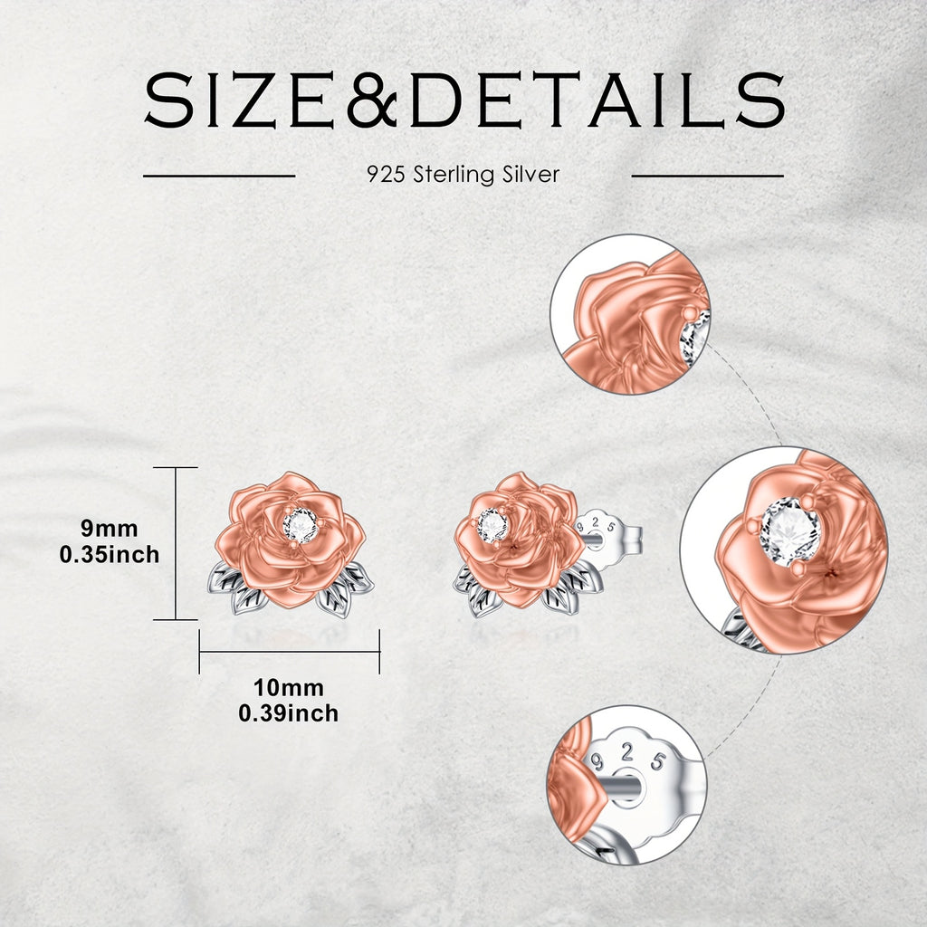 Rose Earrings for Women Sterling Silver Rose Stud Earrings Jewelry for Mothers Day Birthday Valentines Christmas Birthday