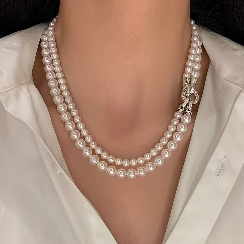 Luxury Synthetic Freshwater Pearls Necklace for Women - No Plating, Minimalist Elegant Design for Everyday & Special Occasions, Valentine's Day & Anniversary Gift, Year-Round Versatile Jewelry, Occasion Accessory, Sophisticated Style