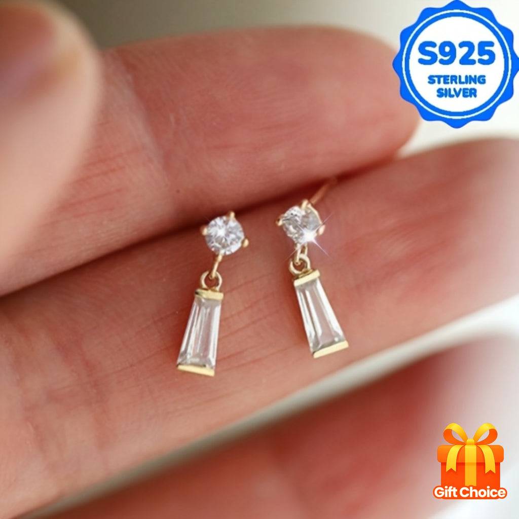 Pair of 2, Women's Fashion Dangle Earrings, Vintage Bohemian Style, Hypoallergenic S925 Silver with Synthetic Synthetic Zirconia Inlay, Trapezoid Mini Drop Earrings, Versatile Everyday Gift Jewelry