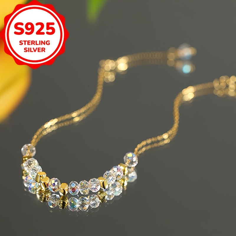 1pc of S925 sterling Silvery Korean-style colorful bead bracelet, suitable for women to wear, featuring a simple and luxurious style. Perfect as a gift for couples or friends, ideal for daily use, parties, beach vacations, and all seasons
