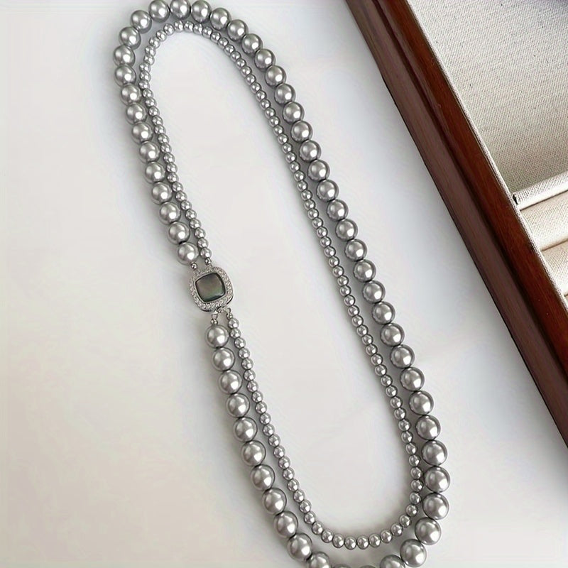 Double Layered Layered Pearl Necklace, Classic Style, Imitation Pearl, Synthetic, February Birthstone, Vintage, Simple, for Daily Occasion, Gift-giving Occasion, Spring Festival