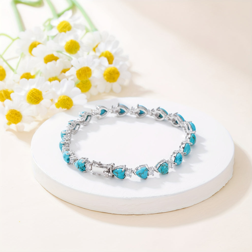 Boho Turquoise Bracelet for Women 925 Sterling Silver Natural Gemstone Western Turquoise Stone Bracelet Heart Tennis Bracelets Turquoise Jewelry Gifts For Mom