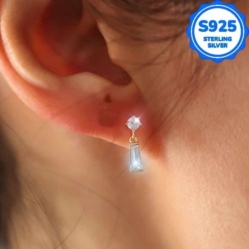 Pair of 2, Women's Fashion Dangle Earrings, Vintage Bohemian Style, Hypoallergenic S925 Silver with Synthetic Synthetic Zirconia Inlay, Trapezoid Mini Drop Earrings, Versatile Everyday Gift Jewelry