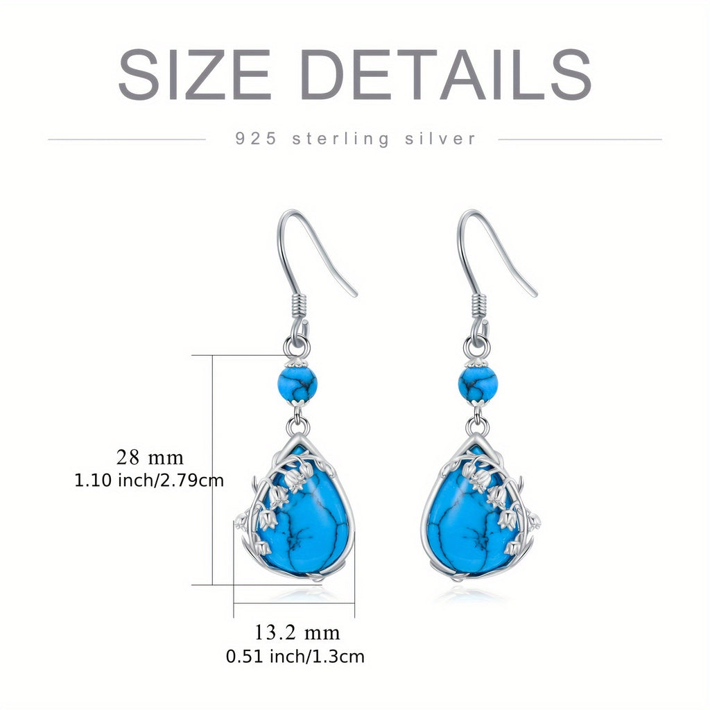 Lily Of The Valley Earrings for 925 Sterling 925 Silver Turquoise Flower Dangle Earrings Jewelry for Birthday Mother's Day, for Teenager