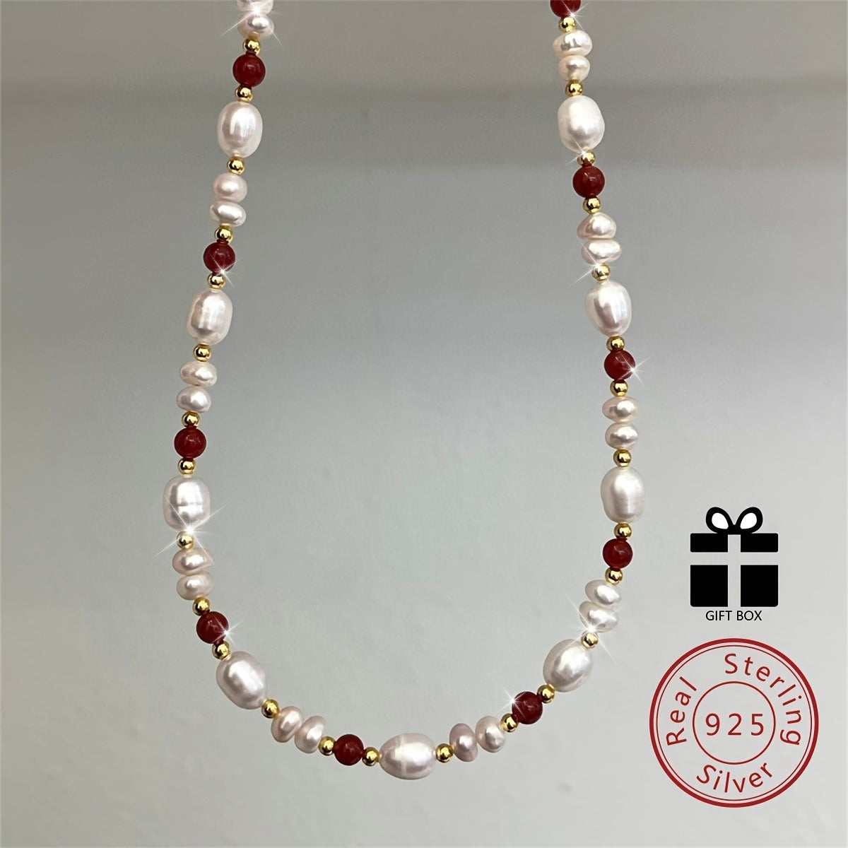 925 Silver Necklace With Natural Freshwater Pearl Beads Necklace Elegant Simple Style Daily Wear Accessories Original Design Fine Jewelry Valentine's Day Gift With Gift Box