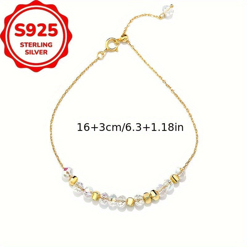 1pc of S925 sterling Silvery Korean-style colorful bead bracelet, suitable for women to wear, featuring a simple and luxurious style. Perfect as a gift for couples or friends, ideal for daily use, parties, beach vacations, and all seasons