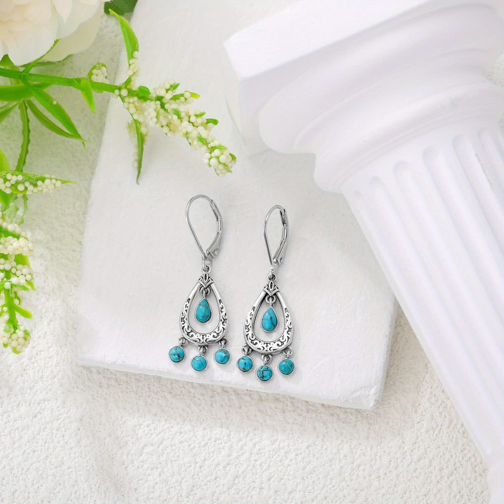Turquoise Drop Earrings in Boho Style, Tribal Ethnic Jewelry Gift for Women