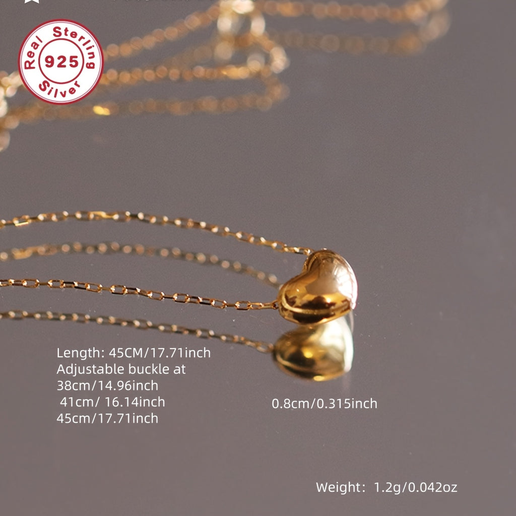 S925 Sterling Silvery Women's Necklace, Minimalist 18K Gold-Plated Heart Pendant, Classic Small Heart Charm Adjustable Collarbone Chain, Ideal Valentine's Day Gift for Girlfriend, Love Token, Wedding Accessory, Elegant Design, Delicate Craftsmanship