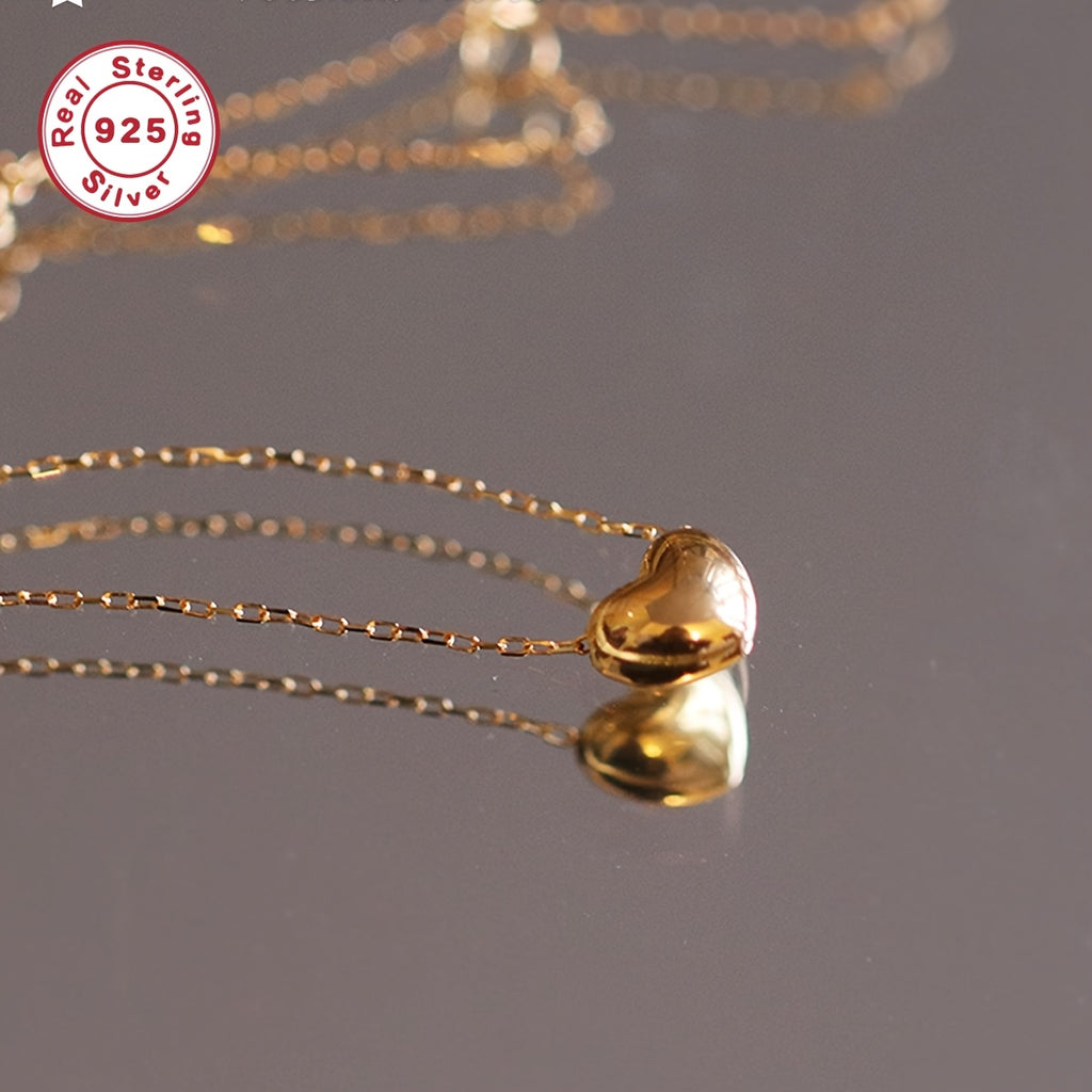 S925 Sterling Silvery Women's Necklace, Minimalist 18K Gold-Plated Heart Pendant, Classic Small Heart Charm Adjustable Collarbone Chain, Ideal Valentine's Day Gift for Girlfriend, Love Token, Wedding Accessory, Elegant Design, Delicate Craftsmanship