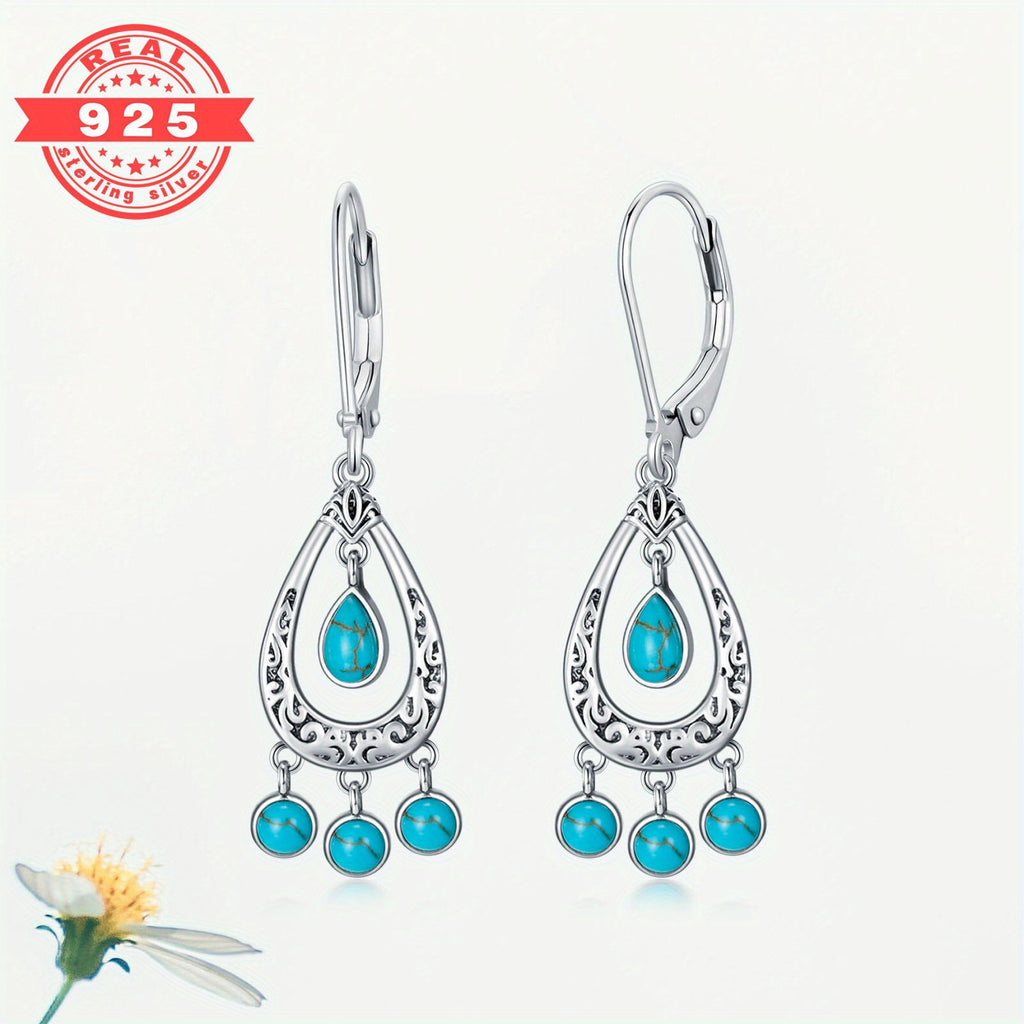 Turquoise Drop Earrings in Boho Style, Tribal Ethnic Jewelry Gift for Women
