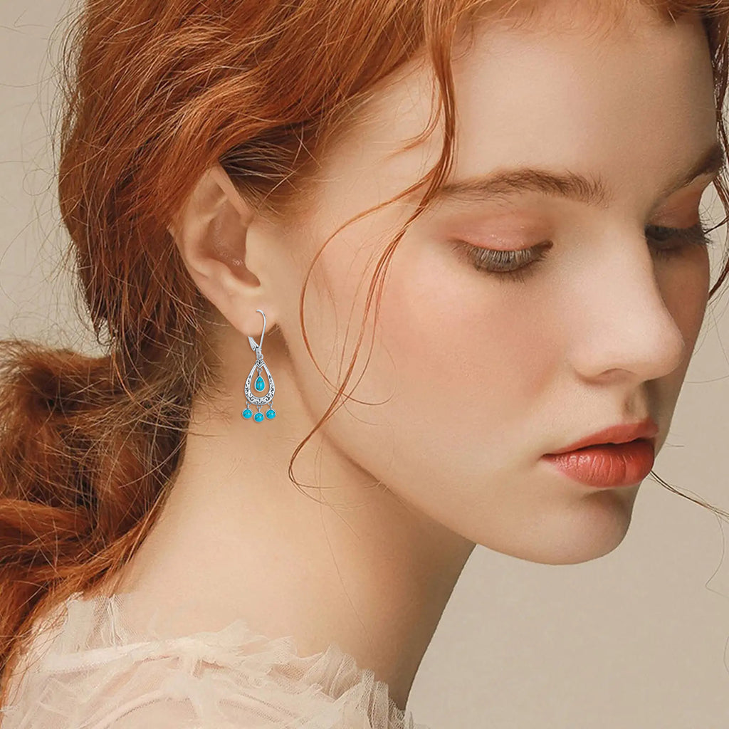Turquoise Drop Earrings in Boho Style, Tribal Ethnic Jewelry Gift for Women