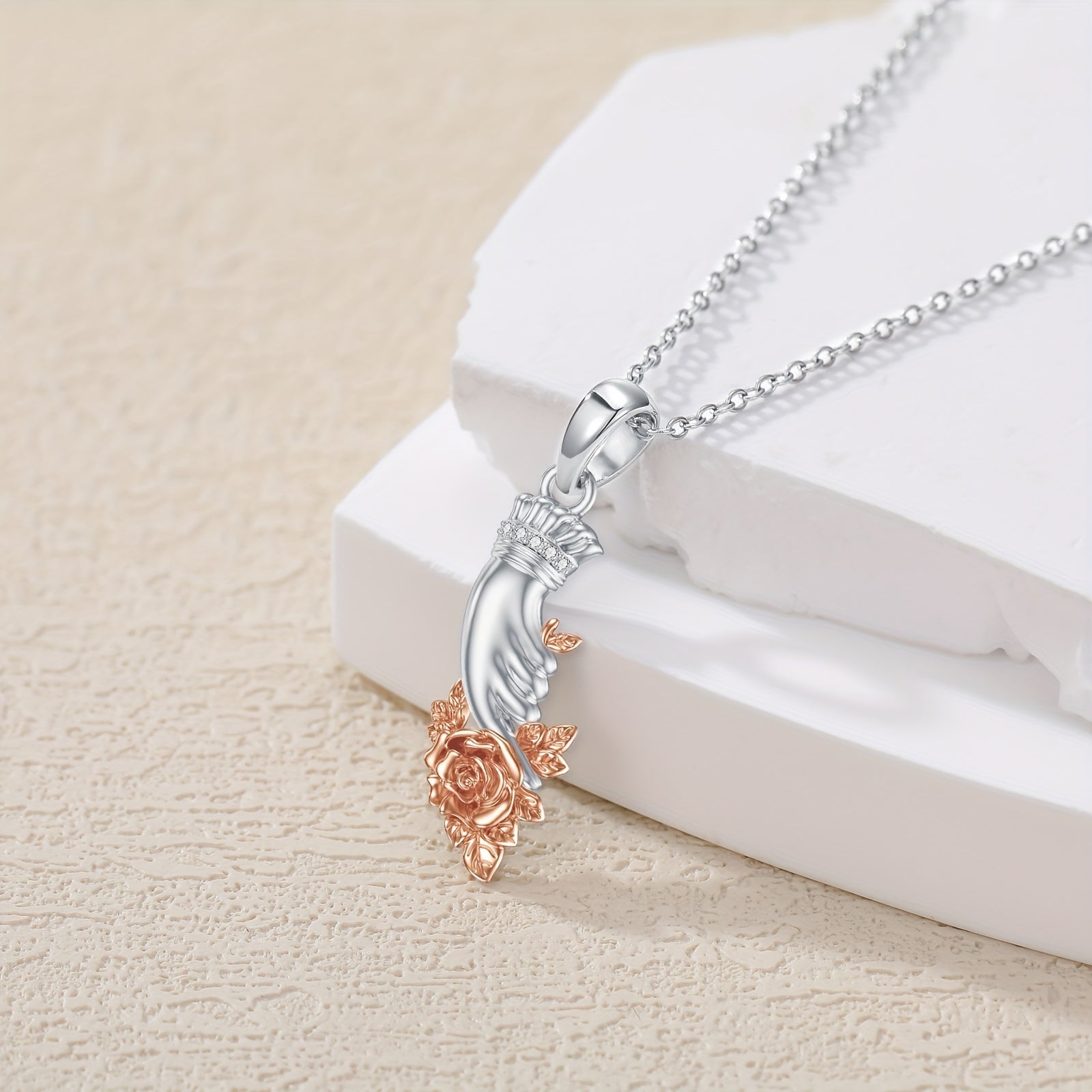 Rose Flower Necklace Sterling Silver Holding Rose for Women Gift for Mother'S Day Anniversary Birthday Christmas