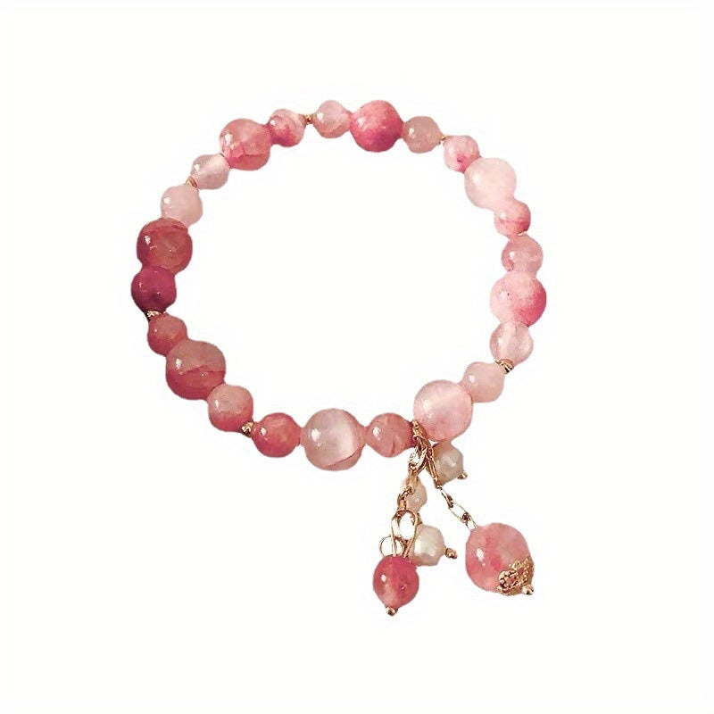 Korean Version of Simple Personalized Freshwater Pearl Strawberry Crystal Bracelet