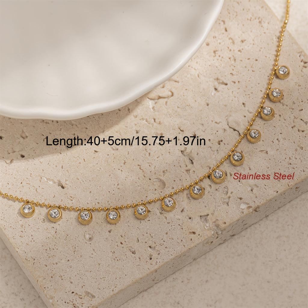 Elegant 18K Golden-Plated Stainless Steel Layered Necklace with Sparkling Gemstones - Chic Collarbone Chain for Women, Perfect for Festive Occasions, Festive Accessory|Chic Necklace|Durable Chain, Necklace for Women