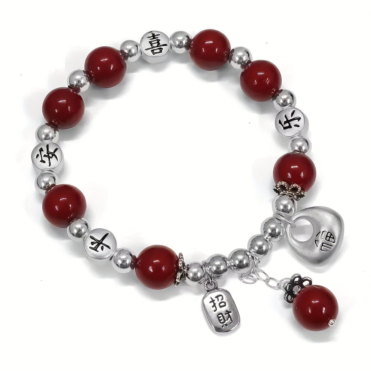 S925 925 Silver Garnet Money Bag Bracelet - Elegant Minimalist Design with Heart Pendant, Adjustable Clasp, Durable & Stylish, Perfect for Daily Wear or Special Occasions, Everyday Accessory | Elegant Bracelet | Adjustable Clasp, For Teenager