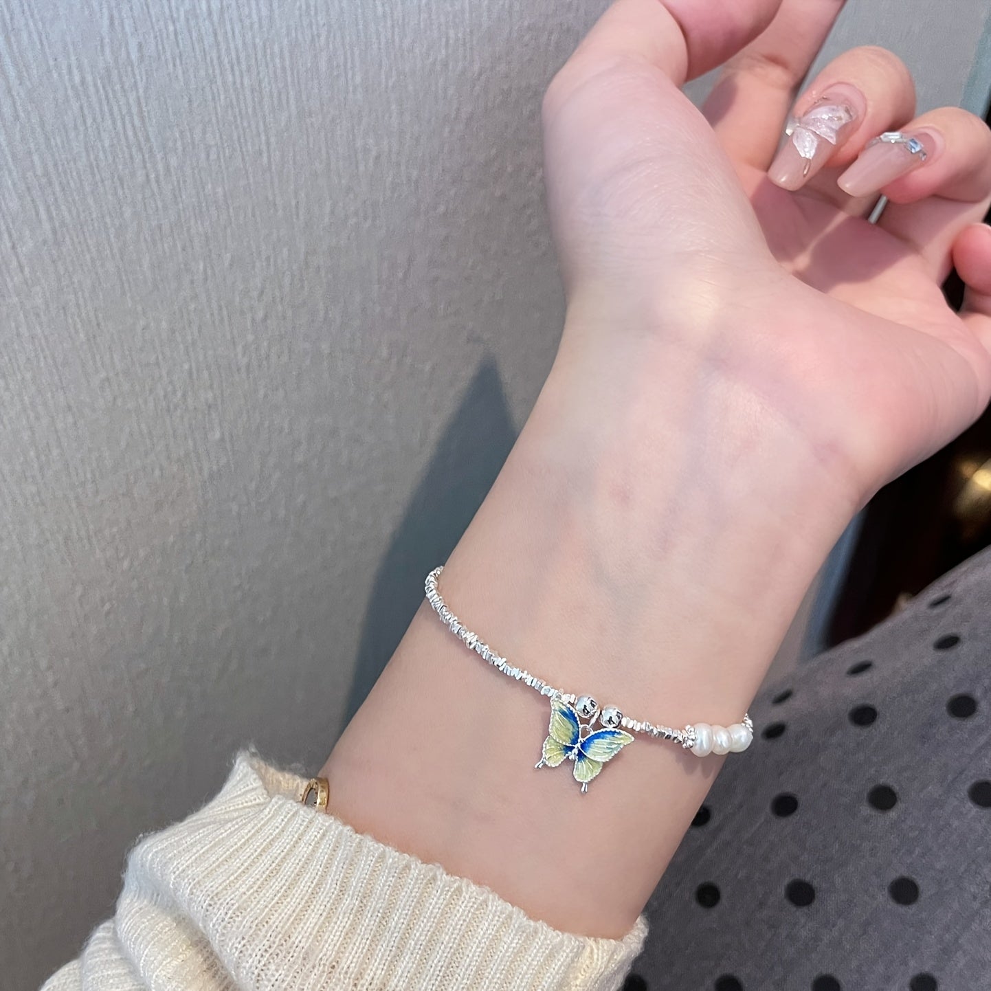 S925 Silvery Enamel Butterfly Bracelet - Elegant Minimalist Design with Sparkling Accents, Durable & Stylish for Casual Attire, Perfect for Casual Attire, Butterfly Jewelry, For Teenager