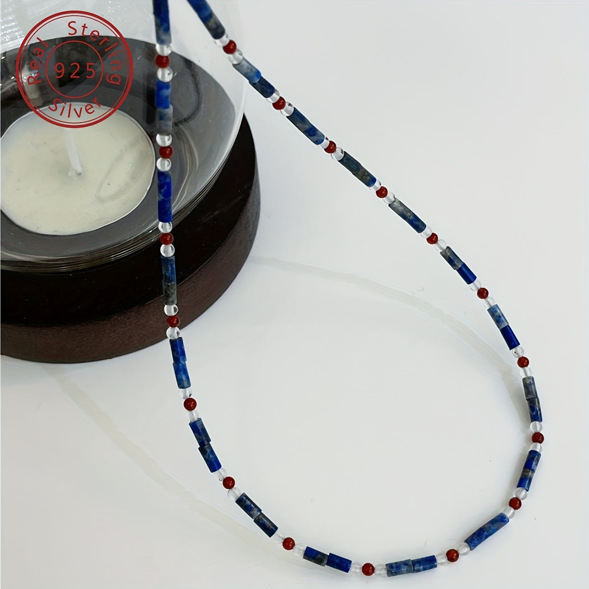 925 sterling Silvery natural lapis lazuli red agate extremely fine beaded necklace, new Chinese niche style, contrasting color design, retro senior feeling, suitable for Women's daily banquet wearing, festival selected accessories