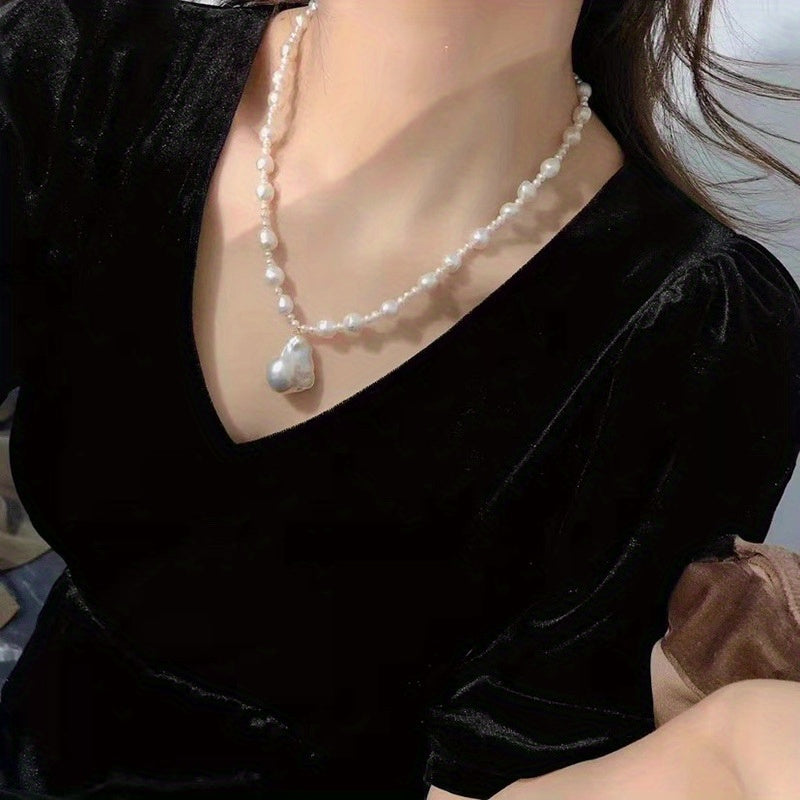 Elegant Baroque Freshwater Pearl Necklace - Versatile Fashion Accessory with Teardrop & Round Pendants, 18K Golden Plated Clasp, Perfect for Parties, Gifts, and Casual Attire