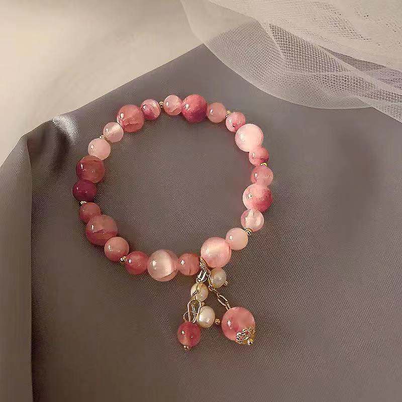 Korean Version of Simple Personalized Freshwater Pearl Strawberry Crystal Bracelet
