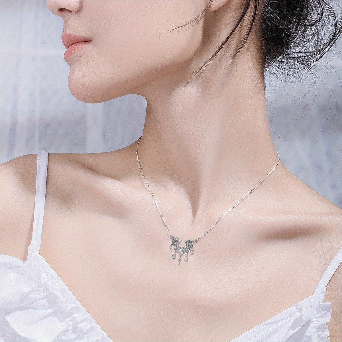 925 Sterling Silver Bat Pendant Necklace for Women - Elegant Animal-Themed Design with Sparkling Rhinestones, Perfect for Daily Wear or Special Occasions, Daily Occasion Jewelry|Elegant Pendant Necklace|Detailed Craftsmanship, Bat Accessories