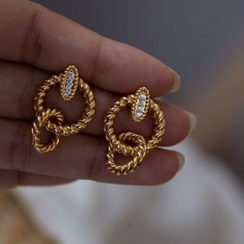 Retro Style Fashion Temperament Double Circle S925 Synthetic Zirconia Earrings - Party Banquet Exquisite Jewelry - Anniversary Gift, Special Occasion, Elegant Design, Fine Craftsmanship