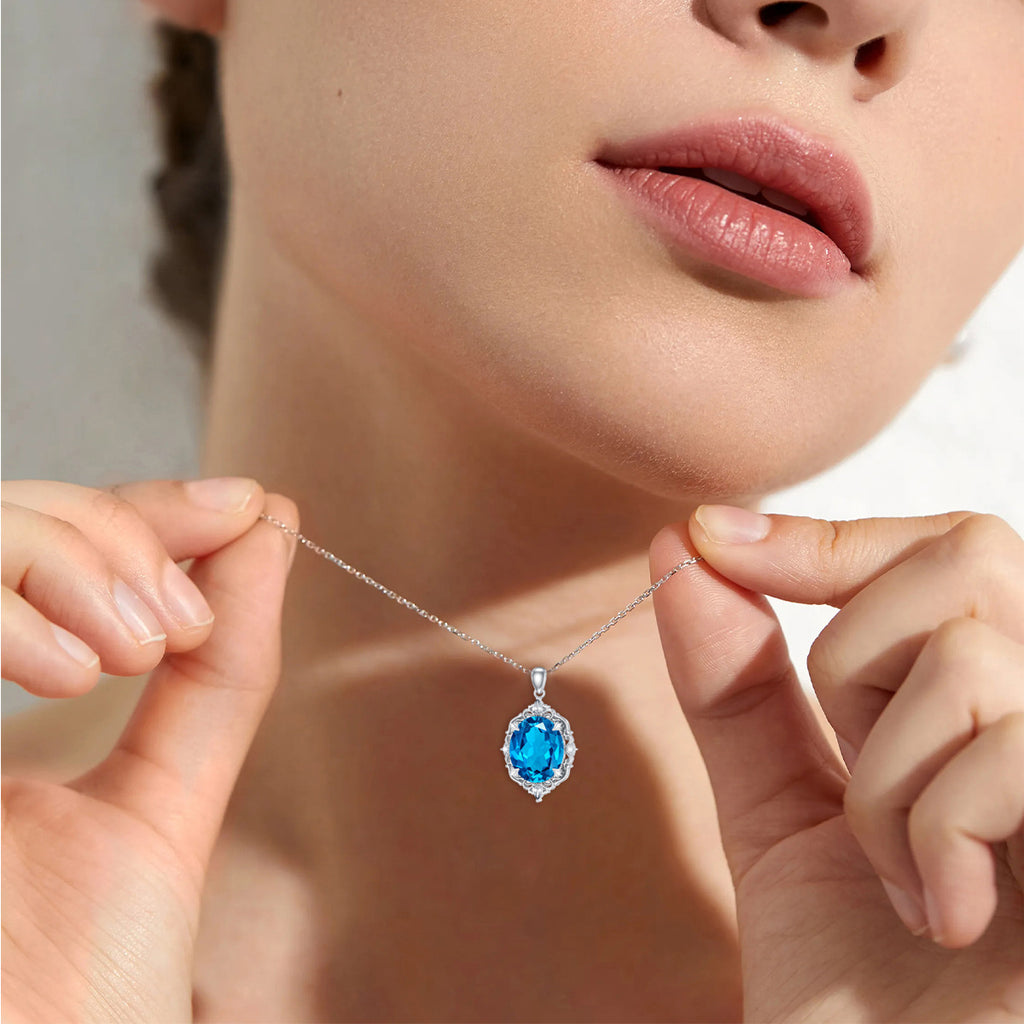 Ladies Swiss Blue Swan Stone Pendant Necklace Men Ladies Moissanite Necklace, Moissanite Cuban Chain, Best Gifts for Birthdays, Commemorations, Holiday Gifts