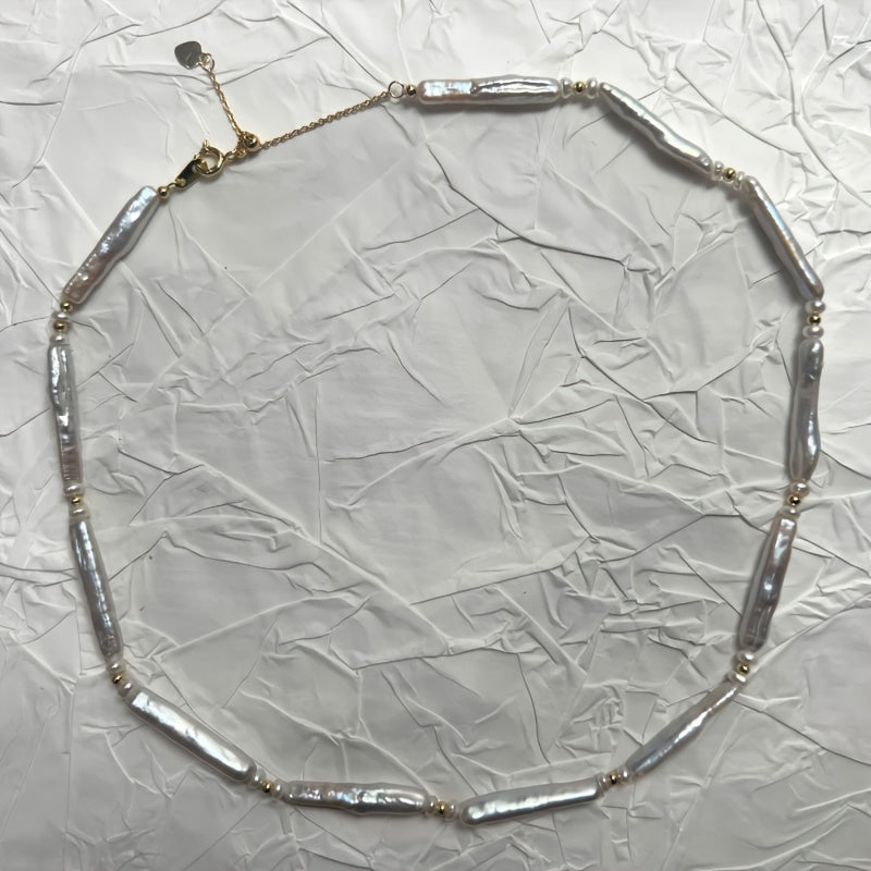 Elegant French Baroque-Inspired Pearl Necklace for Women - Bohemian Style with Natural Freshwater Pearls, Golden-Tone Alloy Beads, and Sparkling Accents - Perfect for Daily Wear or Gifting, Pearl Jewelry