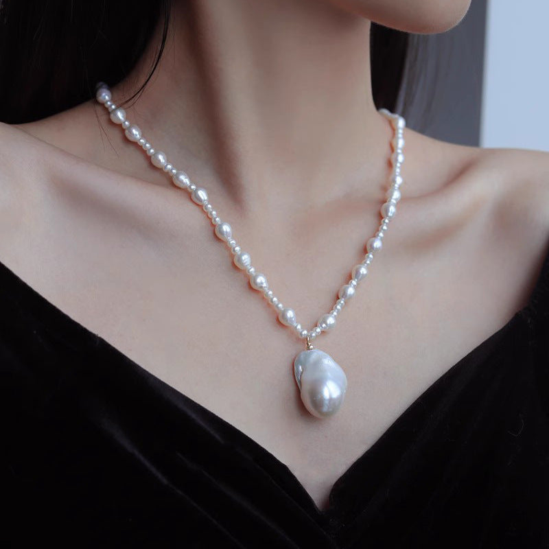 Elegant Baroque Freshwater Pearl Necklace - Versatile Fashion Accessory with Teardrop & Round Pendants, 18K Golden Plated Clasp, Perfect for Parties, Gifts, and Casual Attire