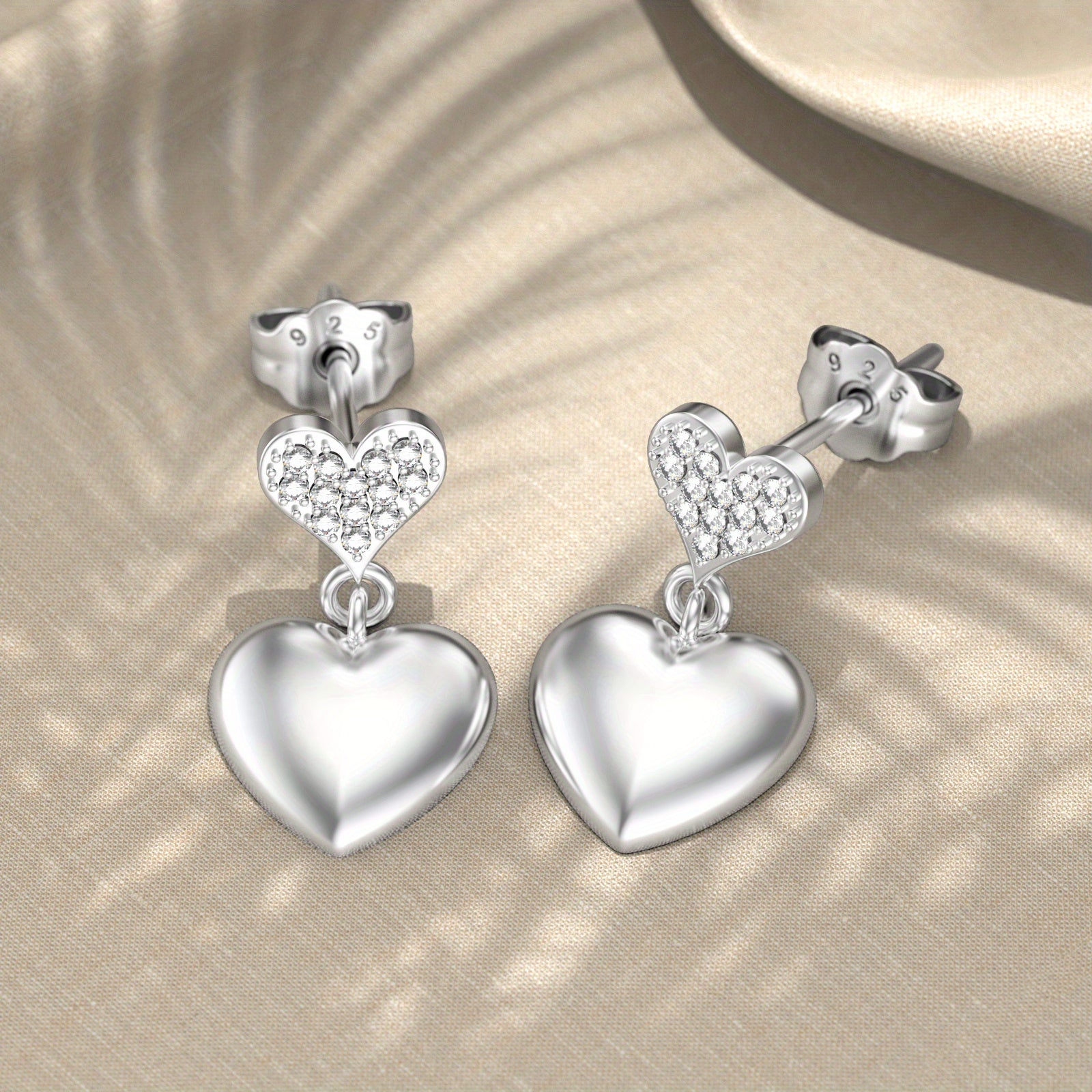 Classic Style 925 Sterling Silvery Heart Dangle Earrings for Women, Synthetic April Birthstone, Lab-created White Gemstone, All-Season Jewelry Gift