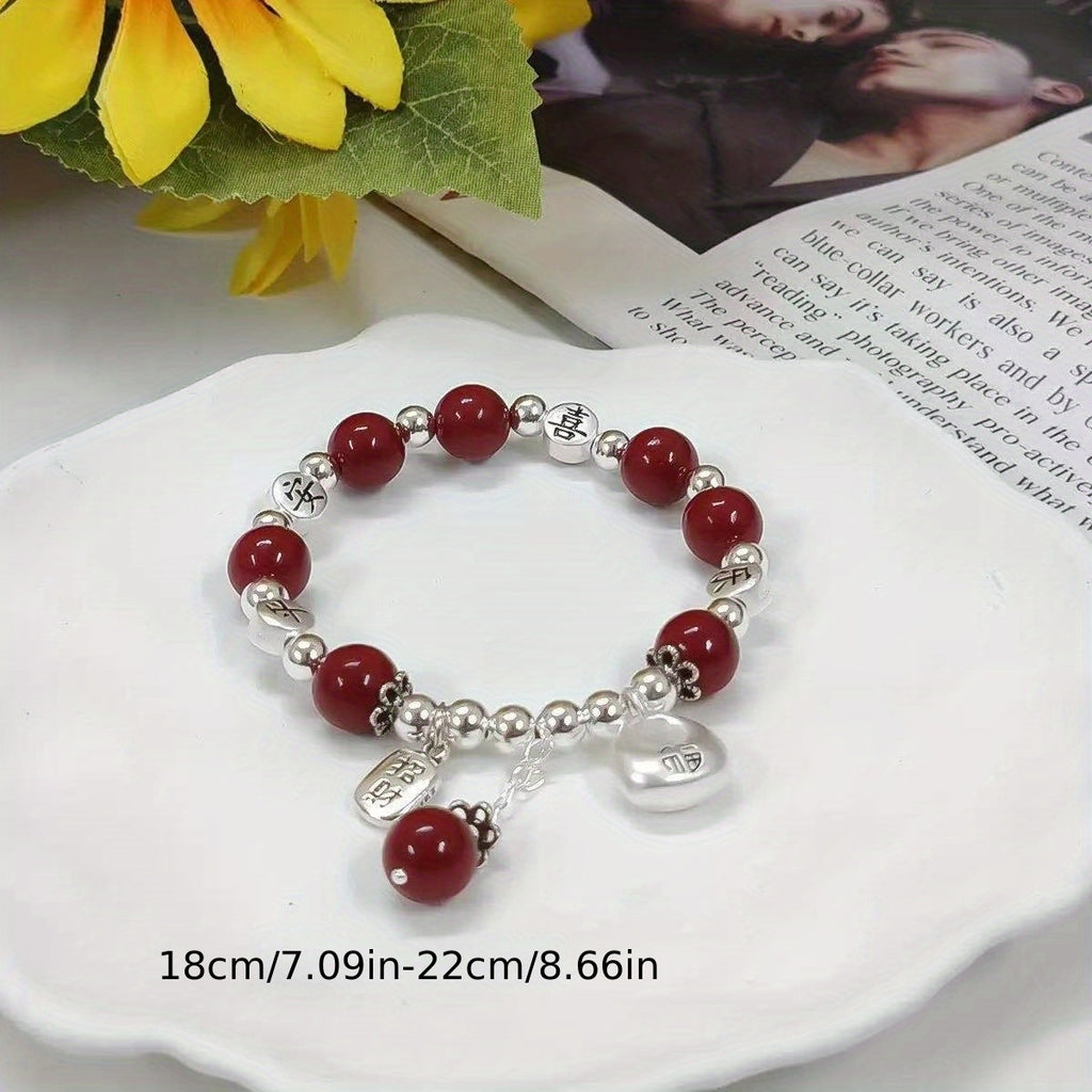 S925 925 Silver Garnet Money Bag Bracelet - Elegant Minimalist Design with Heart Pendant, Adjustable Clasp, Durable & Stylish, Perfect for Daily Wear or Special Occasions, Everyday Accessory | Elegant Bracelet | Adjustable Clasp, For Teenager