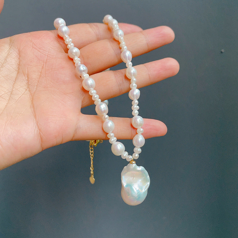 Elegant Baroque Freshwater Pearl Necklace - Versatile Fashion Accessory with Teardrop & Round Pendants, 18K Golden Plated Clasp, Perfect for Parties, Gifts, and Casual Attire