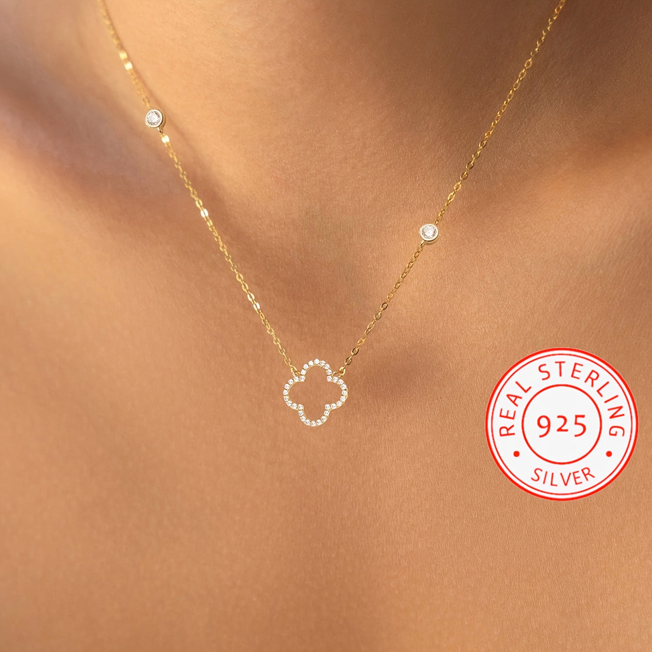 Timeless Durable Jewelry 925 Sterling Silver Clover Necklace | Lucky Guardian Synthetic Zirconia Pendant, Minimalist Collarbone Chain, Women's Jewelry, Girlfriend Birthday Gift, Romantic Present, Elegant Fashion Accessory