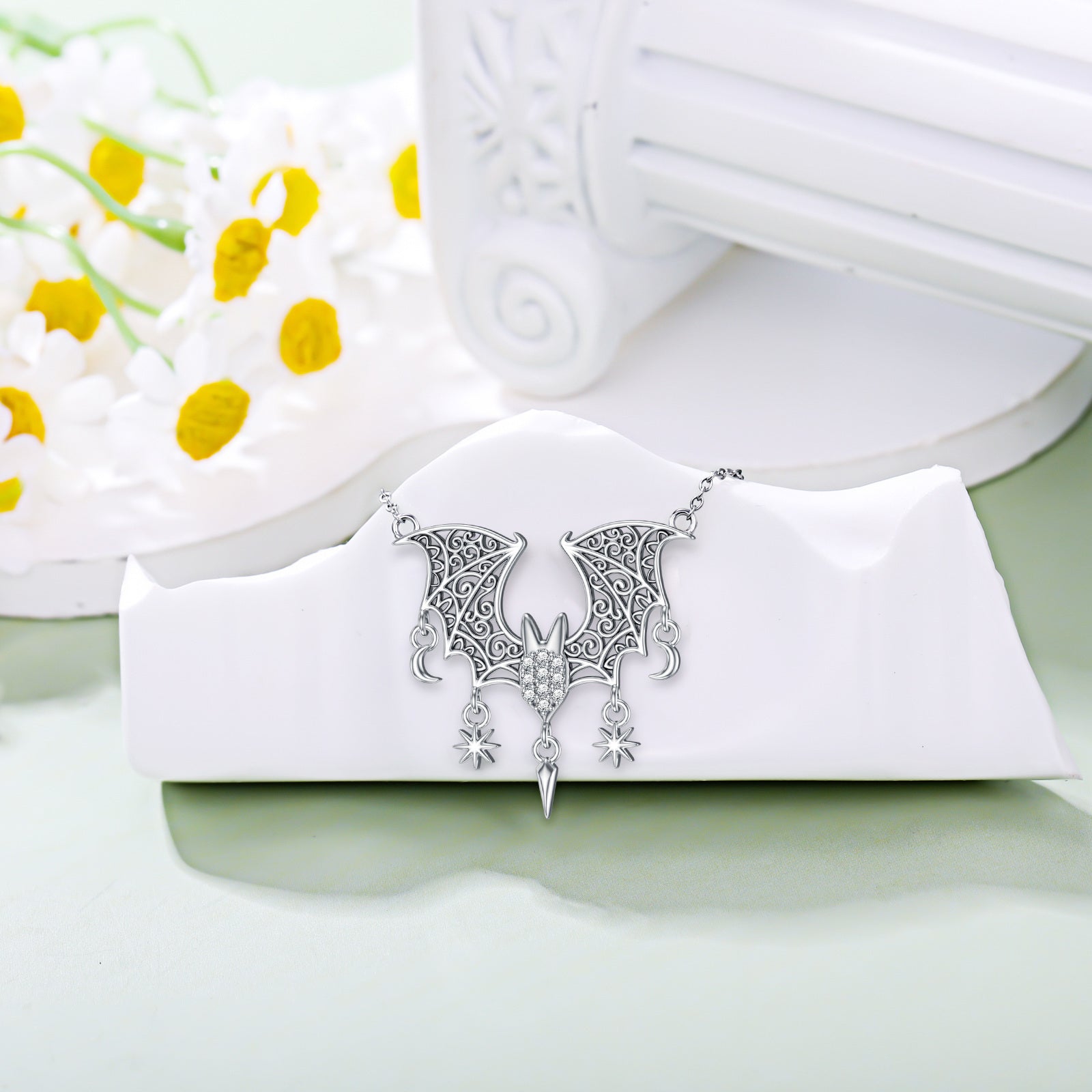 925 Sterling Silver Bat Pendant Necklace for Women - Elegant Animal-Themed Design with Sparkling Rhinestones, Perfect for Daily Wear or Special Occasions, Daily Occasion Jewelry|Elegant Pendant Necklace|Detailed Craftsmanship, Bat Accessories