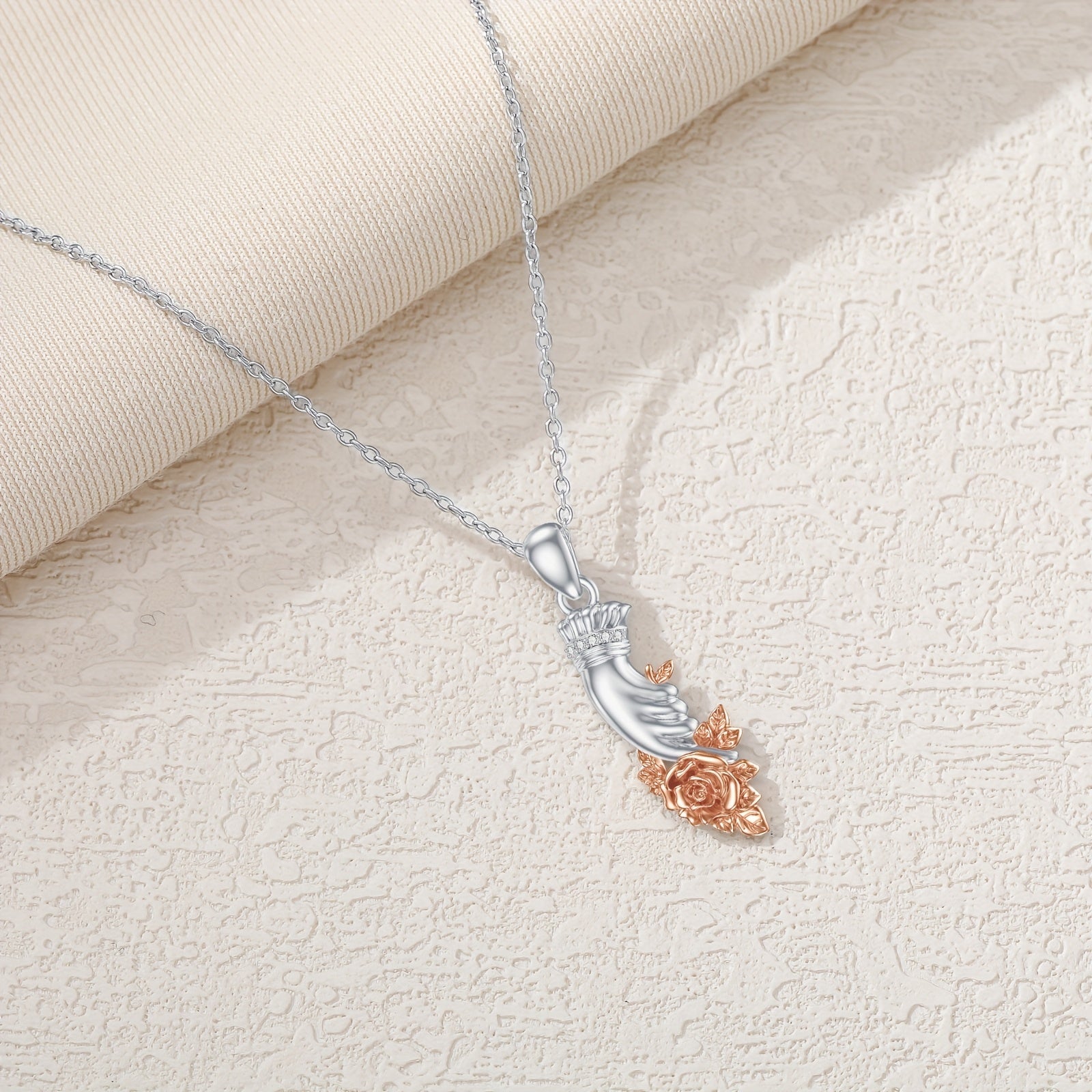 Rose Flower Necklace Sterling Silver Holding Rose for Women Gift for Mother'S Day Anniversary Birthday Christmas