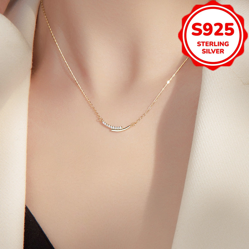 1pc S925 Silver Luxury Smile Sparkling Necklace for Women - Elegant Bohemian Style, Perfect for Daily Wear, Dates, Weddings & Banquets - Ideal Gift for Family
