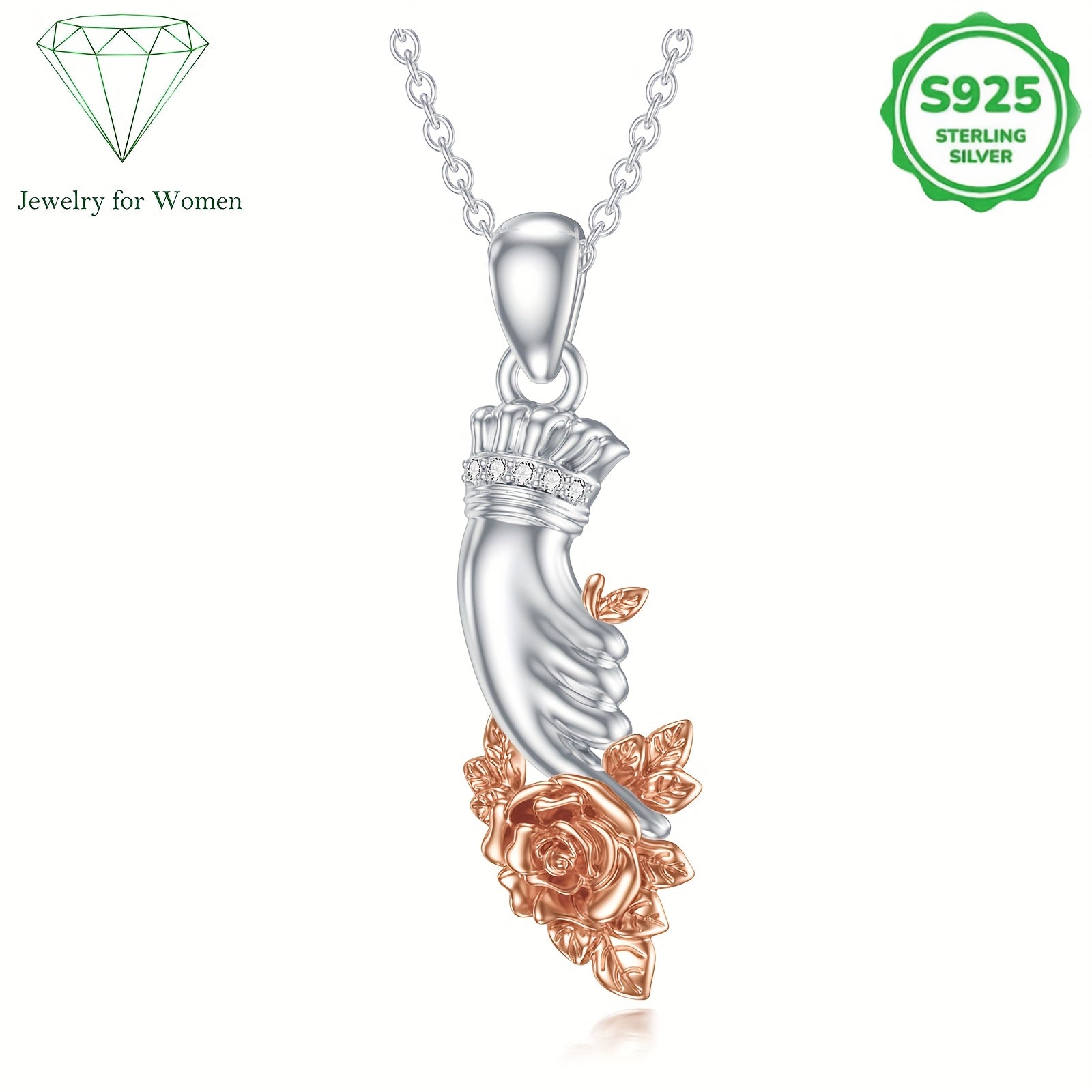 Rose Flower Necklace Sterling Silver Holding Rose for Women Gift for Mother'S Day Anniversary Birthday Christmas