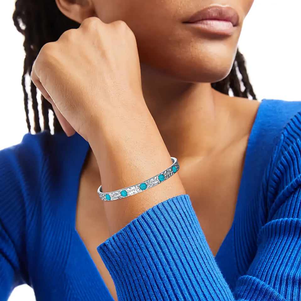 Genuine Turquoise Bracelet, Sterling Silver Native American Boho Adjustable Bangle Cuff Jewelry for Women, Fit for 6 6.5 7 7.5 Inches