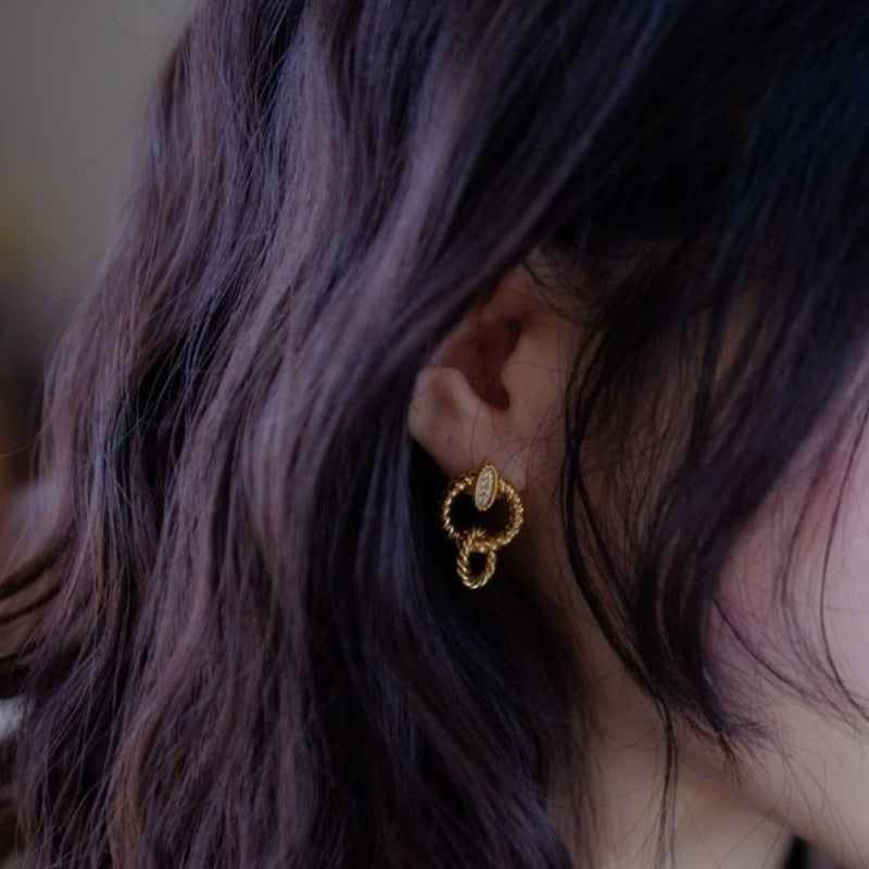 Retro Style Fashion Temperament Double Circle S925 Synthetic Zirconia Earrings - Party Banquet Exquisite Jewelry - Anniversary Gift, Special Occasion, Elegant Design, Fine Craftsmanship