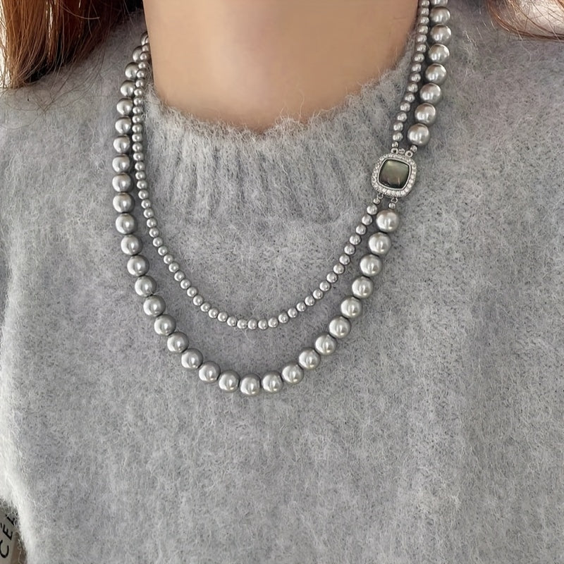 Double Layered Layered Pearl Necklace, Classic Style, Imitation Pearl, Synthetic, February Birthstone, Vintage, Simple, for Daily Occasion, Gift-giving Occasion, Spring Festival