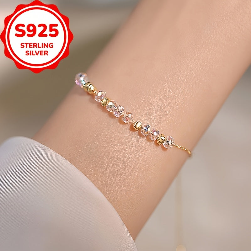 1pc of S925 sterling Silvery Korean-style colorful bead bracelet, suitable for women to wear, featuring a simple and luxurious style. Perfect as a gift for couples or friends, ideal for daily use, parties, beach vacations, and all seasons